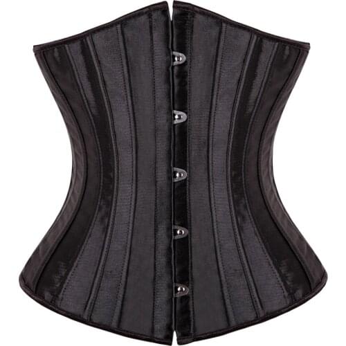 Sexy Womens Satin 26 Spiral Steel Boned Underbust Waist Training Corset Cincher Lingerie Bustiers Black Beige Plus Size XS-6XL