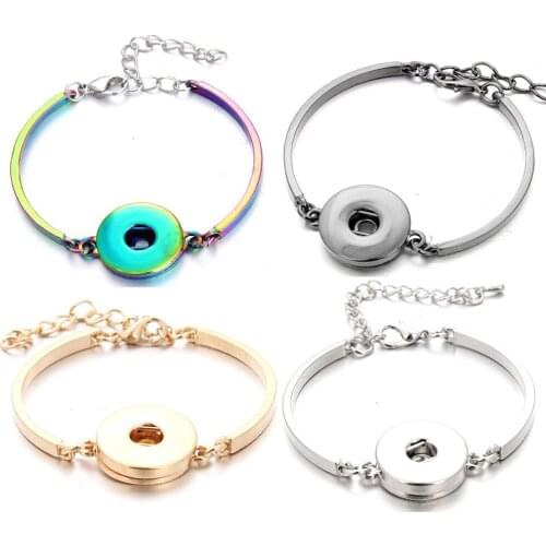 Silver Color Bangle Bracelet With Snaps 18mm Metal Snap Button Bracelet For Women Mens Watch Cuff Bangle Button Bracelet ZE154