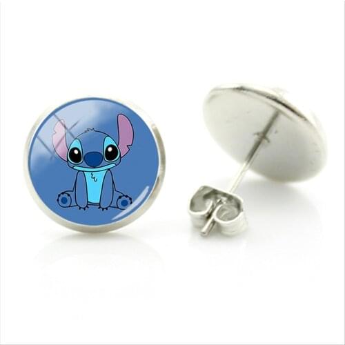 Disney Cute Stitch Baby Stud Earrings New Fashion Glass Image Classic Animation Pattern Earrings Cabochon Earrings