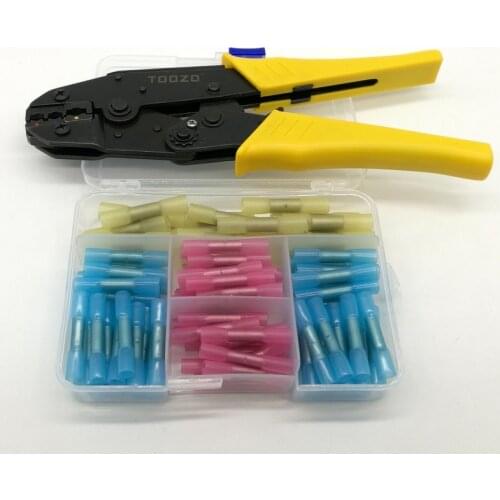 Hot Melt Glue Inside Water-proof Terminal 100pcs Mixed BHT 1.25 2. 5 .PE Heat Shrink Butt Crimp Terminals and Crimp Plier tool