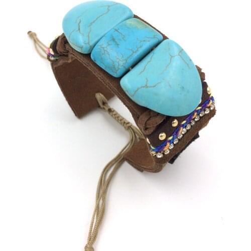 Three Round tone leather Pull side bracelet