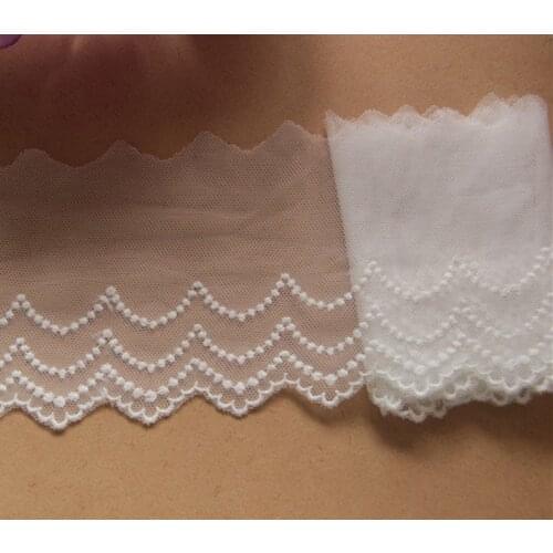 SALE Wave Embroidered Tulle Lace Off White Scalloped Border Trim For Baby Dress, Dolls Making, Bridal Veils 2 Yards Long