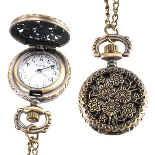 Vintage Pocket Watch Bronze Color Quartz Watch Cool Chain Hollow Plum Blossom Watches LXH