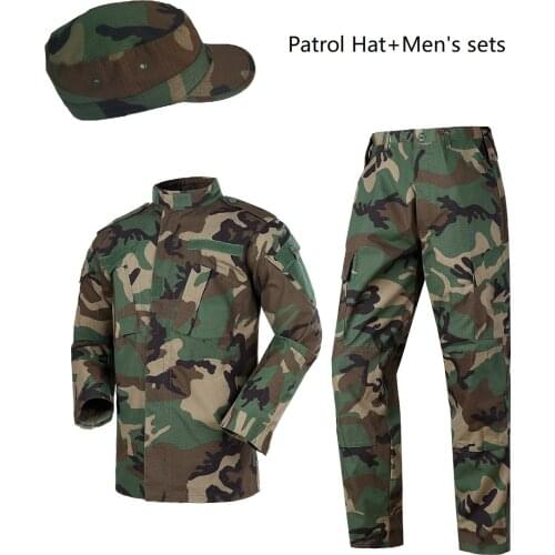 Mens Sets Army Clothes Woodland Camouflage Uniform ACU Military Suit With Patrol Hat