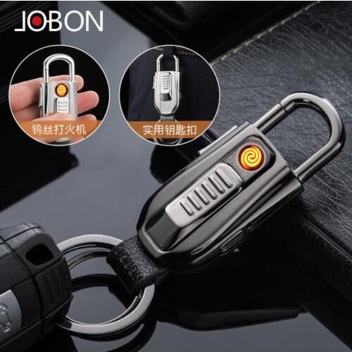 Jobon ZB-129 Electronic Lighter USB charge Key Chain Metal Pendant Men Gift With Charging line in Box