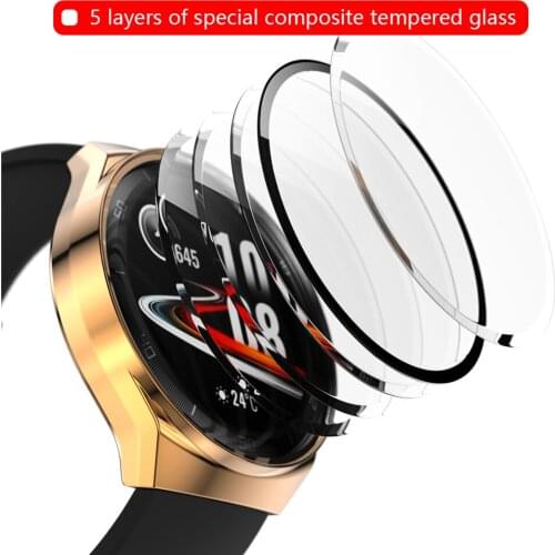 For Huawei Watch GT2e Protective Shell All-inclusive Clear PC Watch Case Plating Frame Cover with Tempered Film Screen Protector