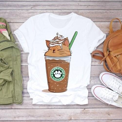 Women 2021 Summer Fashion Cat Cartoon Ice Cream Print Mother Lady T-shirts Top T Shirt Ladies Womens Stylish Ladies Tee T-Shirt