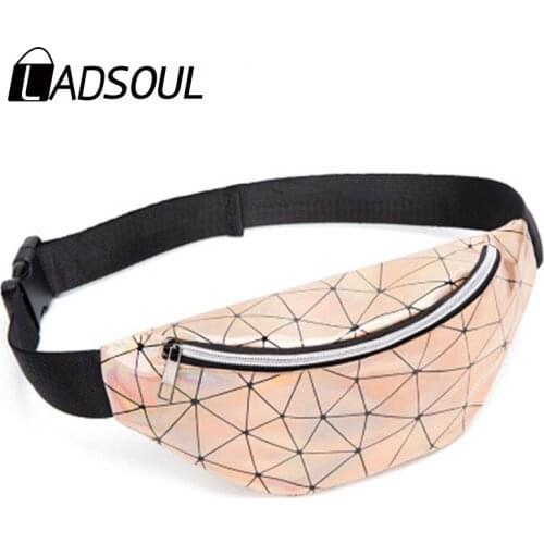 LADSOUL Women Waist Bags Pack Geometric Waist Packs Laser Pouch Cool Colorful Sequins Rhombic Mobile Phone Bag Diagonal Pockets