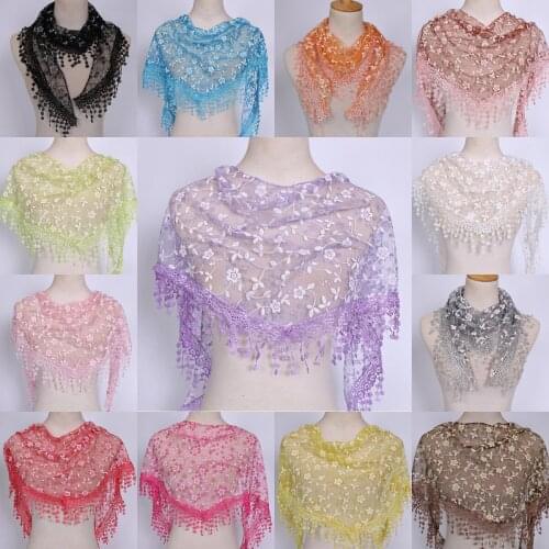 Women Fashion Triangle Wrap Lady Shawl Flower Lace Scarf Female Baby Tassel Shawls Scarves Spring Summer Photo Props Accessories