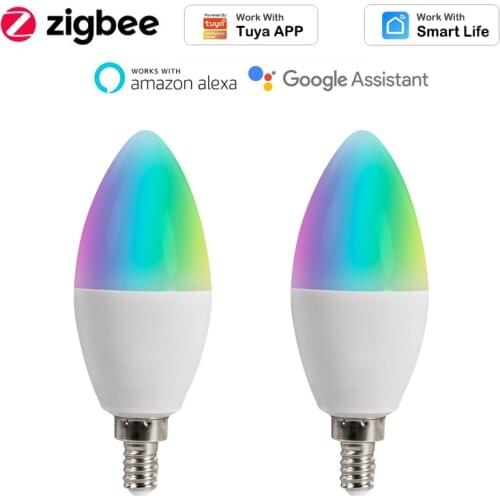 Zigbee 3.0 RGBCW 5W LED Candle Bulb For Tuya Smart Life Smartthings Voice Control Works With Alexa Google Home