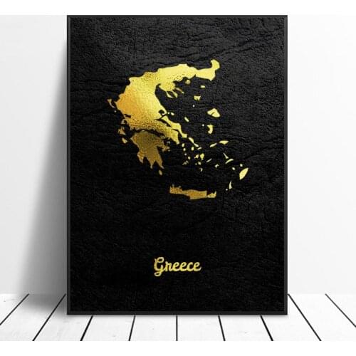 Golden Map Art Greece Canvas Painting Wall Art Pictures Prints Home Decor Wall Poster Decoration For Living Room