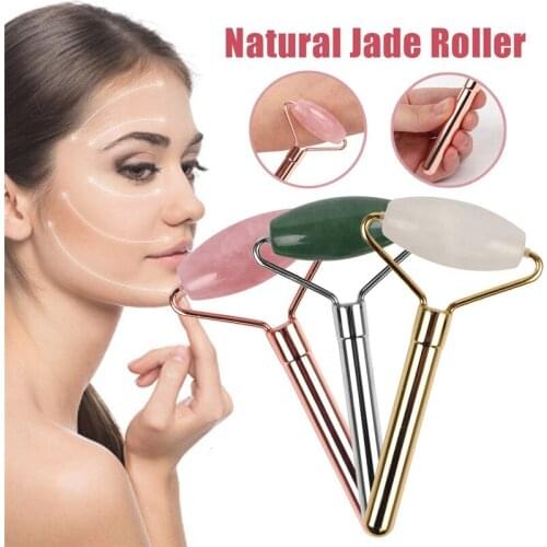 1Pc Electric Vibrating Natural Rose Quartz Jade Roller Face Lifting Jade Stone Facial Roller Beauty Massage Tool