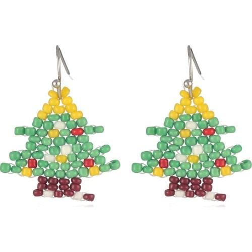 12pcs/lot New Popular Handmade Mixed Color Rice Beads Christmas Tree Long Earrings For Women