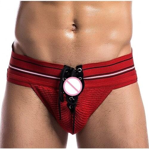 2017 Hot Open Jockstrap Sexy Men Underwear Cuecas Drawstring Opening Pouch Bag Jock Strap Gay Male G String Thongs Clothing