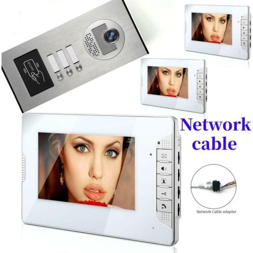 6 Apartment Visual Intercom 7 Inch Monitor Wired Network Cable Video Door Phone Doorbell Intercom Camera RFID Access Control Kit