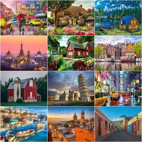 GATYZTORY Diamond Painting Full Drill Houses Buildings Landscape Handmade 5D DIY Diamond Embroidery Mosaic Home Decoration