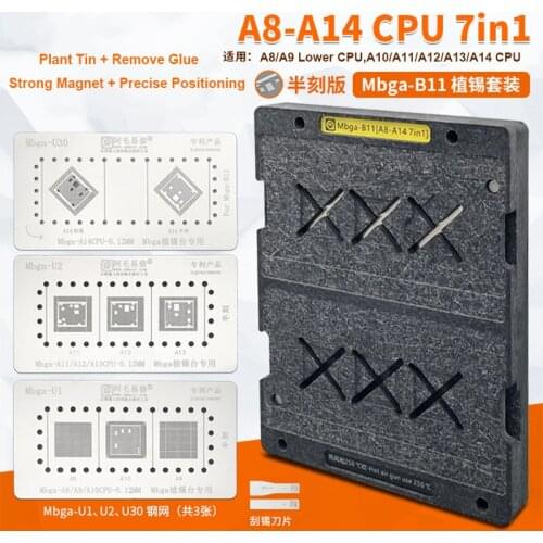 Amaoe 7 in 1 BGA Reballing Platform for A14 A13 A12 A11 A10 A9 A8 CPU Tin Planting IC Glue Remove Positioning Plate With Stencil