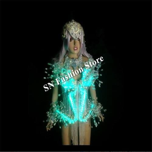 AS009 LED light dancing costumes women ballroom dress sexy/ bar singer catwalk colorful dj stage show disco party wears clothes