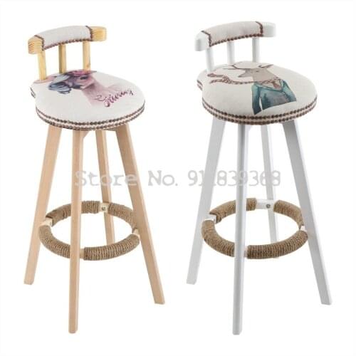 Solid Wood Nordic Bar Chair American Retro Bar Stool European High Stool Revolving Bar Chair Household High Foot Dining Chair