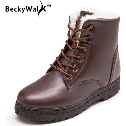 BeckyWalk Plus Size 35-44 Women Shoes Winter Snow Boots Women Anti-slip Waterproof Martin Boots Warm Plush Shoes Woman WSH3022
