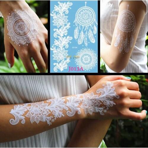 White Henna Dreamcatcher Temporary Tattoo For Women Wedding Body Art Tatoo Paste Waterproof Dream Catcher Fake Tattoo Stickers