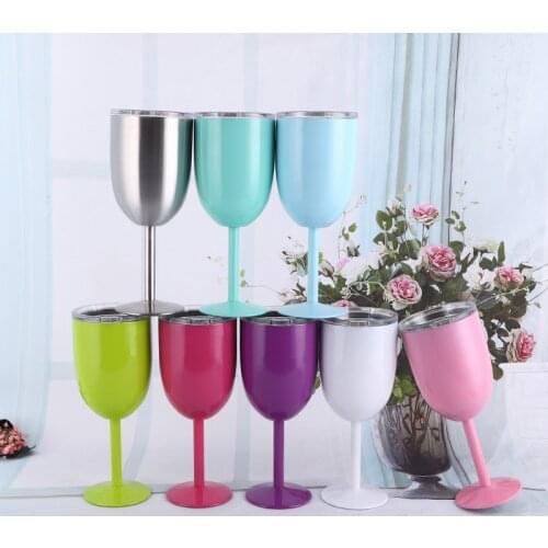 10oz Wine Glasses Tumbler Cup With Lid Candy Color Stainless Steel Goblet Cocktail Bar Drinkware For Wedding Party