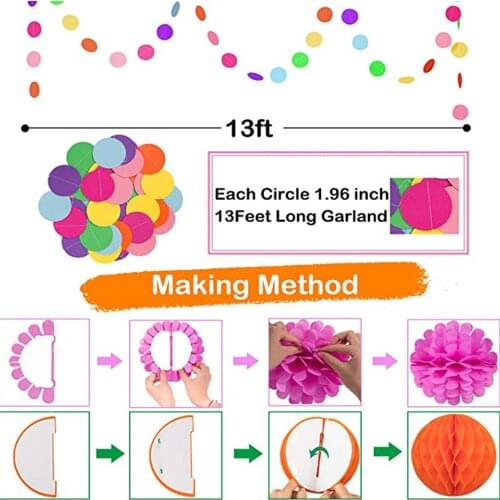 Behogar Birthday Hanging Paper Fans Swirl Pompoms Flowers Banner Honeycomb Balls Decor for Kids Adults Birthday Party Supplies