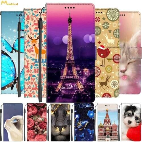 For Oneplue 7T PRO Case Leather Magnetic Flip Wallet Phone Cover For One Plus 7 7T Pro Case Oneplus7t Cute Cat Flower Iron Tower