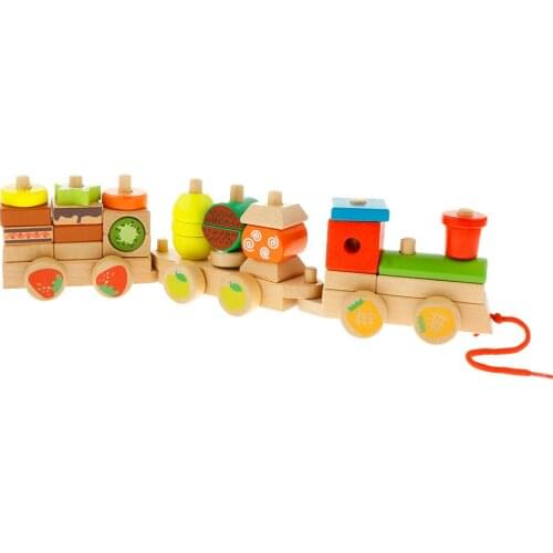 Wooden Stacking Train Push Pull Toy Sorting & Stacking Wood Block Train Toys