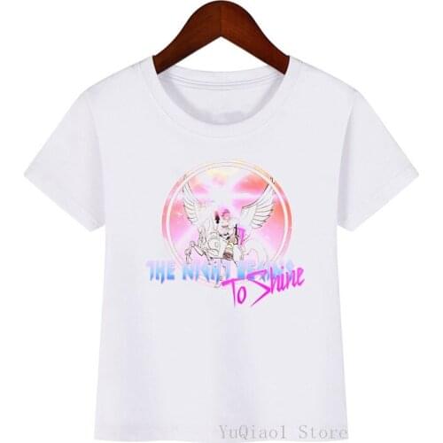 Night Begins To Shine Grapchi Print Tshirt For Kids Clothes Harajuku Kawaii Children Clothing Summer Tops Pink T Shirt Tops