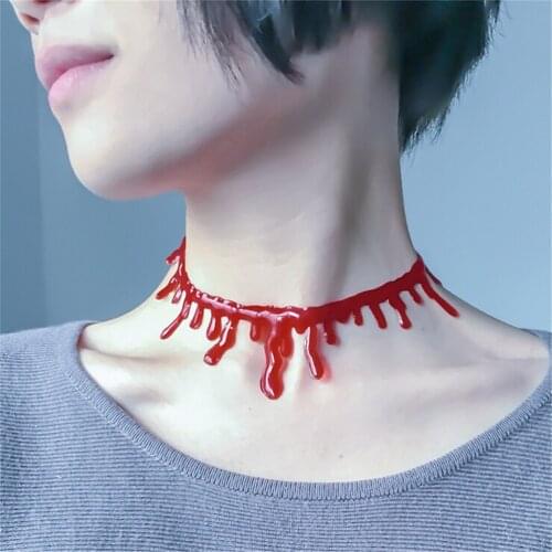 Halloween Decoration Horror Blood Drip Necklace Fake Blood Vampire Fancy Joker Choker Costume Red Necklaces Party Accessories