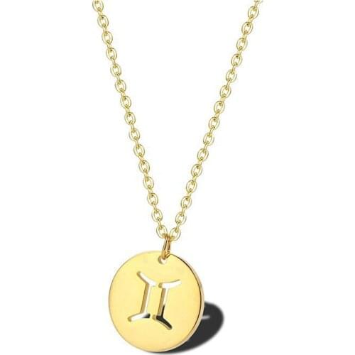 RIR Exquisite Zodiac Gemini Necklace Gold Openwork Constellation Necklace Jewelry Give Girl Gift Constellation Jewelry