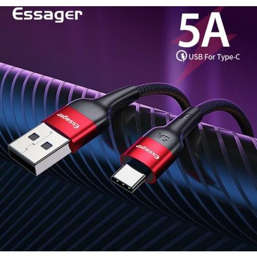 Essager 5A USB Type C Cable For Huawei P30 P20 Pro Mobile Phone USB-C Type-C Charger Super Fast Charge USBC Data Wire Cord