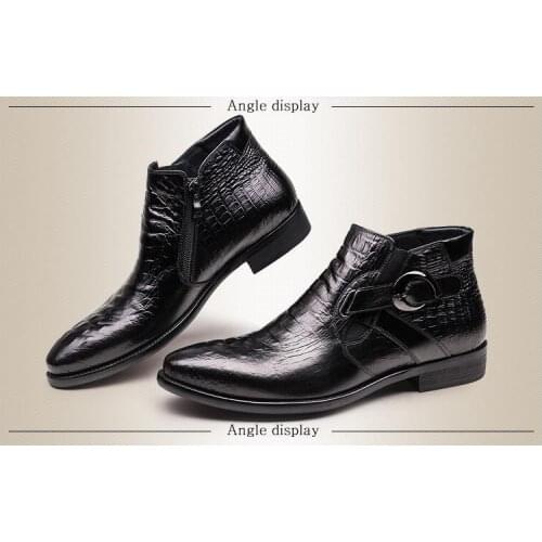 New classics men boots Alligator Pattern High-top business ankle boots winter formal mens shoes pointed toe fashion boots