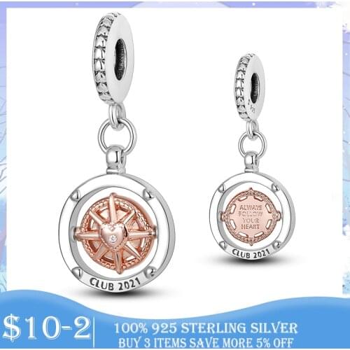 Club 2021 Compass 925 Sterling Silver Sparkling Club 2021 Compass Dangle Charm Pendant Fit Original Bracelet Silver Jewelry Gift