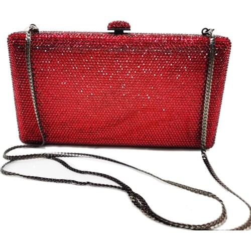 Fashion Dark Red Wine Crystal Clutch Bags Plain Full Crystal Evening Bags With Chain Wedding Purse Women Handbags Day Clutches