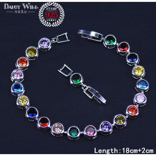 Fashion Ladies Jewelry White Gold Color High Quality Clear Muliticolor Cubic Zirconia Tennis Bracelet For Women