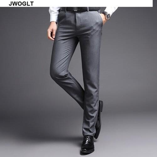 Mens Spring Autumn Fashion Business Casual Long Pants Casual Black Suit Pants Male Elastic Straight Slim Fit Formal Trousers