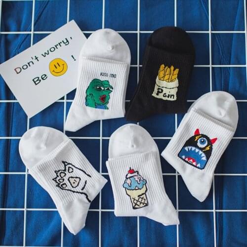 New Korean fries ice cream frog funny sports socks paw couple one-eyed strange student socks