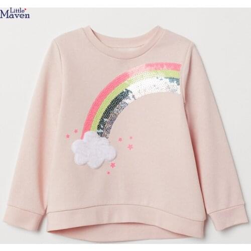 Little Maven Baby Girl Clothes Toddler Autumn Terry Cotton Tops Rainbow Cloud Applique Sweatshirt Pink Sweater for Kid 2-7 Years