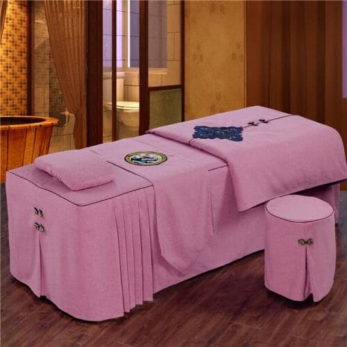 Pure color Cotton Embroidery Cosmetic Bedcover Quilt cover (including quilt core) Pillowcase Bench cover Bedding Set 4PCS #611