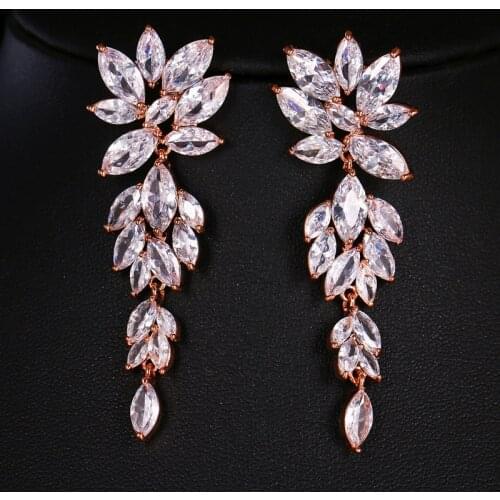 ORZTOON Korean Vintage Earrings Leaf Zircon Simple Long Earrings For Women Elegant Engagement Wedding Earrings Fashion Jewelry
