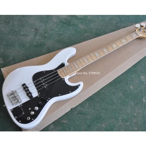 Factory direct high quality white 4 string bass guitar maple xylophone neck black guard can be customized free delivery