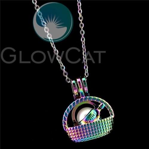 R-C949 Rainbow Wine Bottle Basket Beads Cage Pendant Perfume Diffuser Aroma Oyster Pearl Cage Locket Necklace