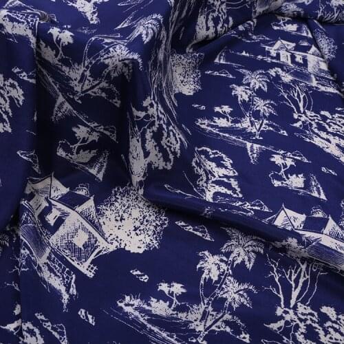 1 meter X 1.14 meter Blue And White House Print Shirt CDC Dress Scarf Telas Pure Mulberry Silk Crepe De Chine Fabric
