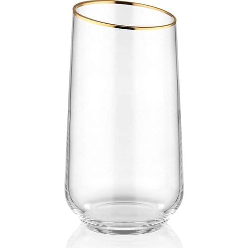 The Mia Gina Water Glass Long Set of 6 - Gold-Glass Beverage Glass 6 Pieces