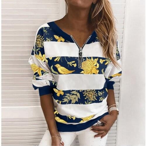 Loose Casual Women Fall V Neck Zipper Leopard Print Sweatshirt Fashion Long Sleeves Stripe Gradient Tops Elegant Pullover G2041