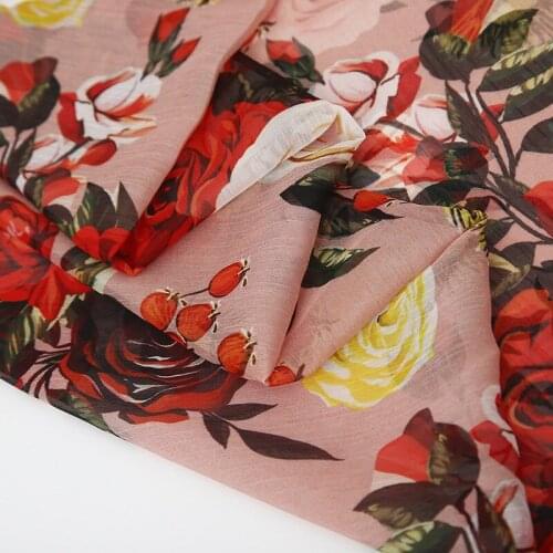 Spring/Summer Europe show new D brand dress shirt printing fabric colorful big flower clothing fabric factory shop spot
