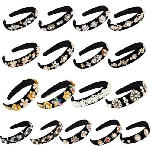 Vintage Women Rhinestone Hairband Luxury Baroque Queen Tiara Wide Headband 62KE