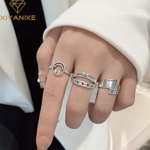 XIYANIKE Vintage 925 Sterling Silver Smiling Face Finger Rings Fashion Simple Weaving Width Punk Ring Party Jewelry for Women